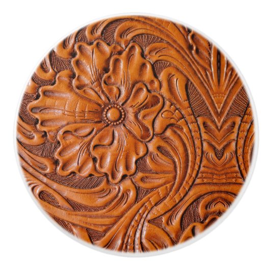 Cowboy Rustieke Westerne Country Tooled Leather Pr Keramische Knop (Voorkant)