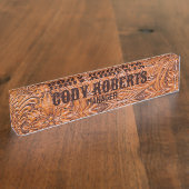 Cowboy Rustieke westerne land gereedschappen leder Naambordje (Zijkant)