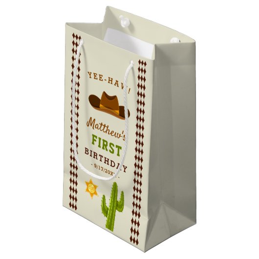 Cowboy Saloon Boy Wild West 1st verjaardag Klein Cadeauzakje (Voorkant Gekanteld)