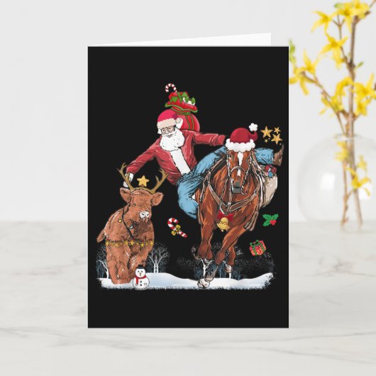 Cowboy Santa Bulldogging Western Cowboy Xmas Funny Kaart (Gele Bloem)
