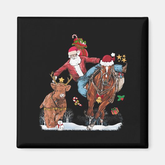 Cowboy Santa Bulldogging Western Cowboy Xmas Funny Magneet (Voorkant)