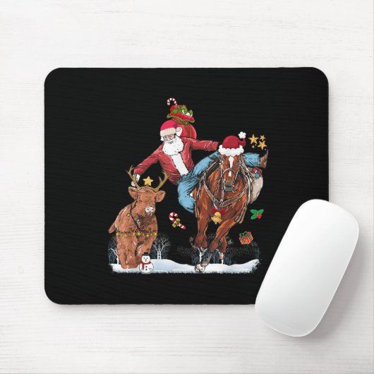 Cowboy Santa Bulldogging Western Cowboy Xmas Funny Muismat (Met muis)
