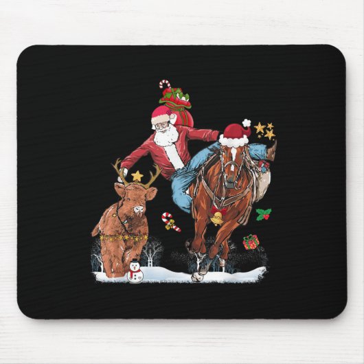 Cowboy Santa Bulldogging Western Cowboy Xmas Funny Muismat (Voorkant)