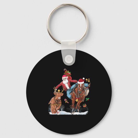 Cowboy Santa Bulldogging Western Cowboy Xmas Funny Sleutelhanger (Voorkant)