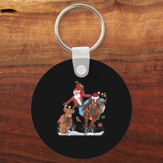 Cowboy Santa Bulldogging Western Cowboy Xmas Funny Sleutelhanger (Voorkant)