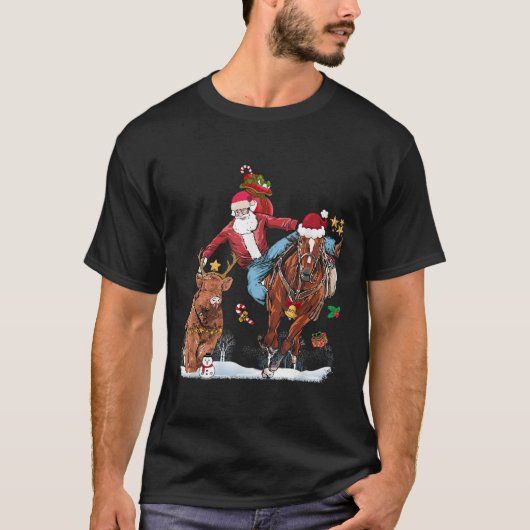 Cowboy Santa Bulldogging Western Cowboy Xmas Funny T-shirt (Voorkant)