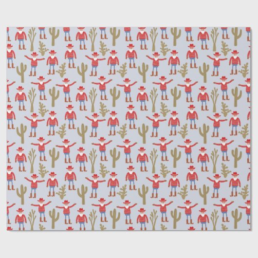 Cowboy Santa Claus Blue Christmas Cadeaupapier (Vlak)