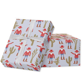 Cowboy Santa Claus Blue Christmas Cadeaupapier
