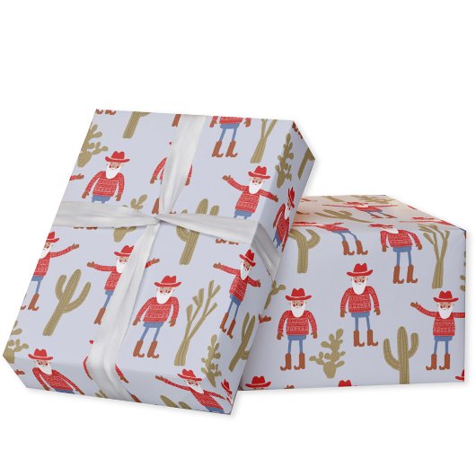 Cowboy Santa Claus Blue Christmas Cadeaupapier