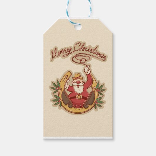 Cowboy Santa Claus Cadeaulabel (Voorkant)