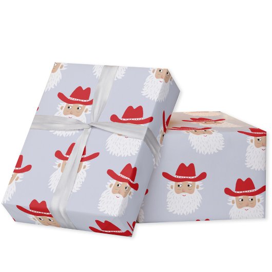 Cowboy Santa Claus Christmas Blue Cadeaupapier