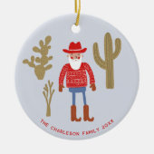 Cowboy Santa Claus Christmas Custom Text Keramisch Ornament (Voorkant)