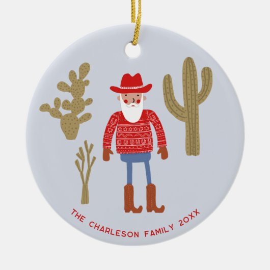 Cowboy Santa Claus Christmas Custom Text Keramisch Ornament (Voorkant)