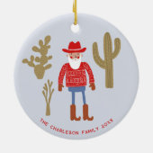 Cowboy Santa Claus Christmas Custom Text Keramisch Ornament (Achterkant)