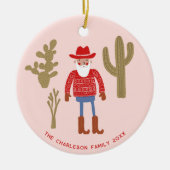 Cowboy Santa Claus Christmas Custom Text Keramisch Ornament (Voorkant)