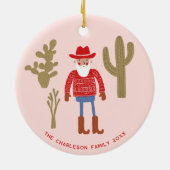 Cowboy Santa Claus Christmas Custom Text Keramisch Ornament (Achterkant)