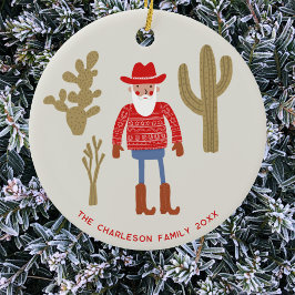 Cowboy Santa Claus Christmas Custom Text Keramisch Ornament