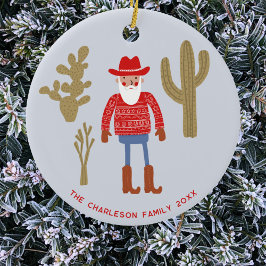 Cowboy Santa Claus Christmas Custom Text Keramisch Ornament