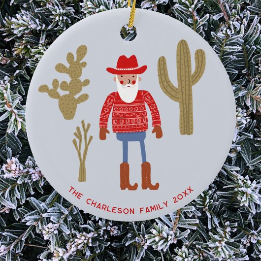 Cowboy Santa Claus Christmas Custom Text Keramisch Ornament