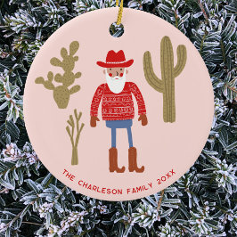 Cowboy Santa Claus Christmas Custom Text Keramisch Ornament