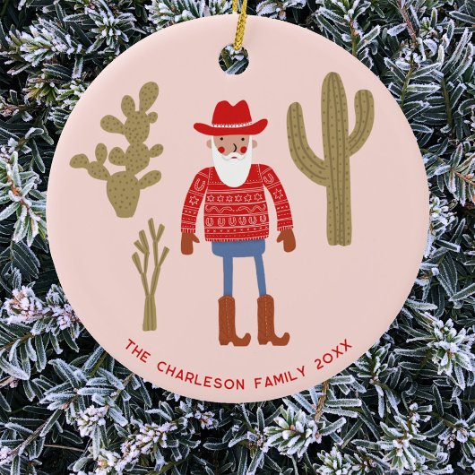 Cowboy Santa Claus Christmas Custom Text Keramisch Ornament