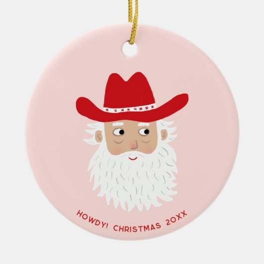 Cowboy Santa Claus Christmas Custom Text Keramisch Ornament (Voorkant)