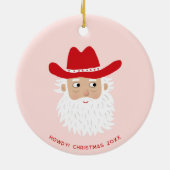 Cowboy Santa Claus Christmas Custom Text Keramisch Ornament (Achterkant)
