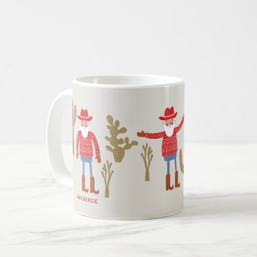 Cowboy Santa Claus Christmas Custom Text Koffiemok (Voorkant links)