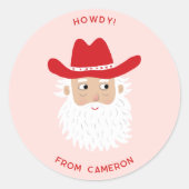 Cowboy Santa Claus Christmas Custom Text Pink Ronde Sticker (Voorkant)