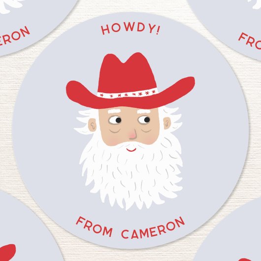 Cowboy Santa Claus Christmas Custom Text Ronde Sticker