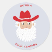 Cowboy Santa Claus Christmas Custom Text Ronde Sticker (Voorkant)