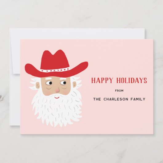 Cowboy Santa Claus Christmas Pink Feestdagenkaart (Voorkant)