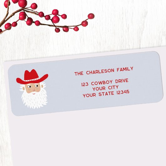 Cowboy Santa Claus Christmas Return Address Etiket