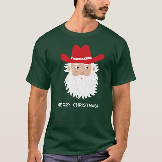 Cowboy Santa Claus Custom Text Christmas T-shirt (Voorkant)