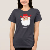 Cowboy Santa Claus Custom Text Christmas Tri-Blend Shirt (Voorkant)