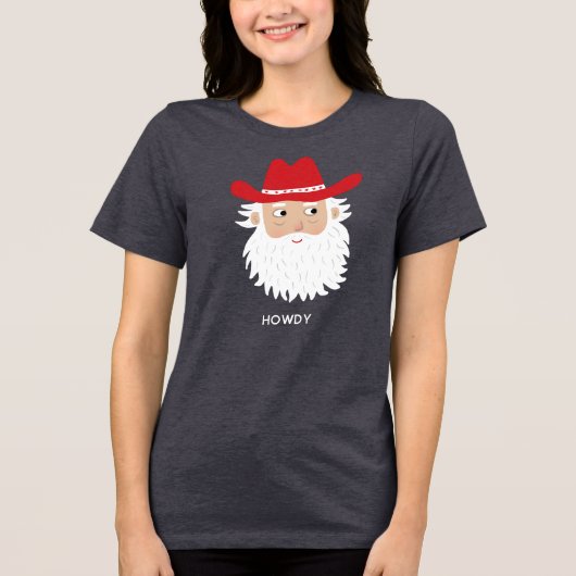 Cowboy Santa Claus Custom Text Christmas Tri-Blend Shirt (Voorkant)