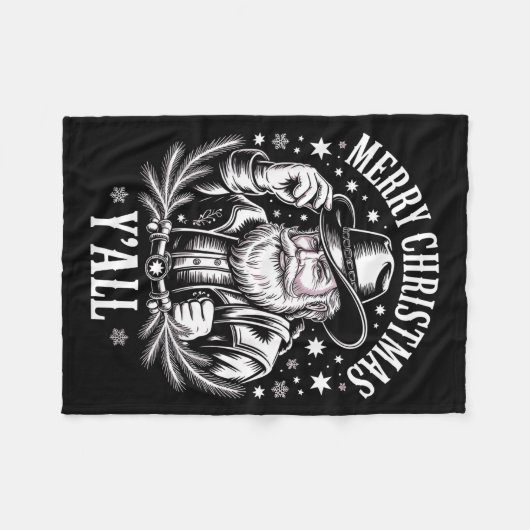 Cowboy Santa Claus Merry Christmas Y'all Western C Fleece Deken (Voorkant (Horizontaal))