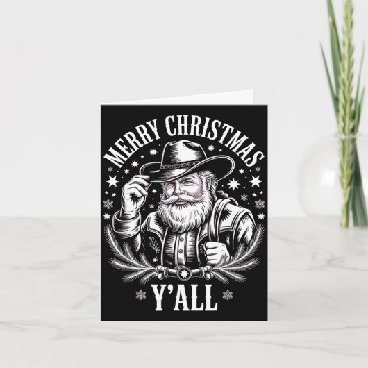 Cowboy Santa Claus Merry Christmas Y'all Western C Kaart (Voorkant)