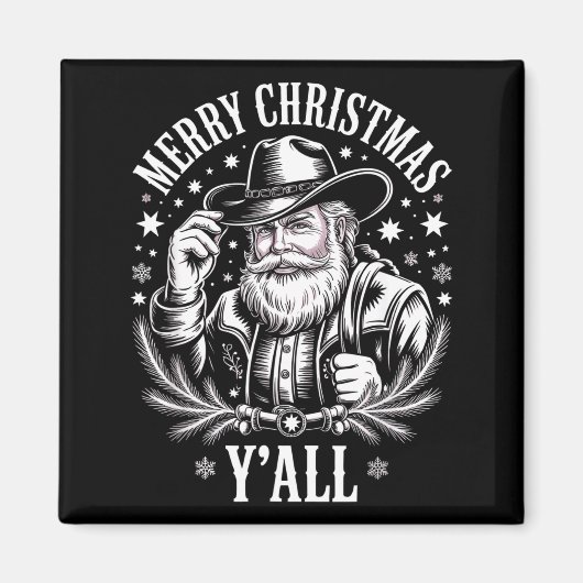 Cowboy Santa Claus Merry Christmas Y'all Western C Magneet (Voorkant)