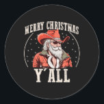 Cowboy Santa Claus Merry Christmas Y'all Western C Ronde Sticker<br><div class="desc">Cowboy Kerstman Vrolijk Kerstfeest Y'all Western Land</div>