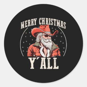 Cowboy Santa Claus Merry Christmas Y'all Western C Ronde Sticker