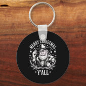 Cowboy Santa Claus Merry Christmas Y'all Western C Sleutelhanger (Voorkant)