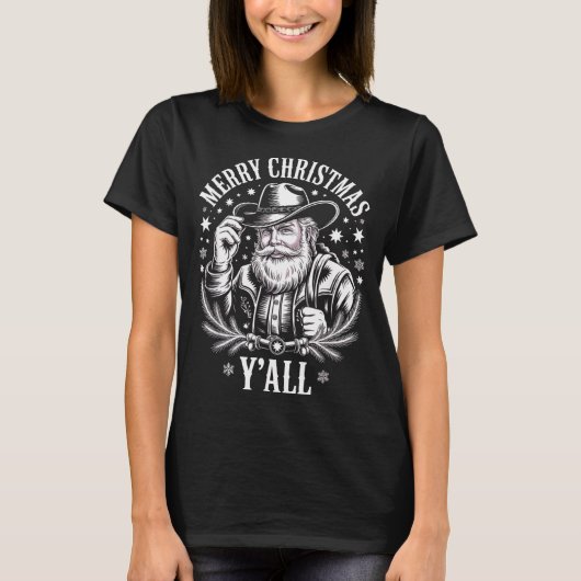 Cowboy Santa Claus Merry Christmas Y'all Western C T-shirt (Voorkant)