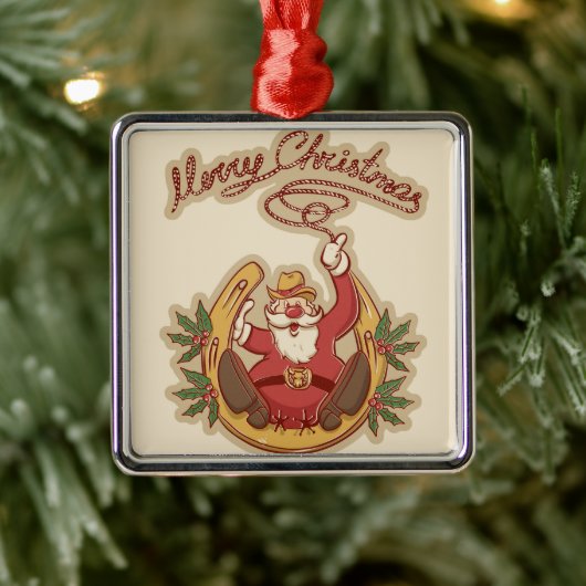 Cowboy Santa Claus Metalen Ornament (Boom)
