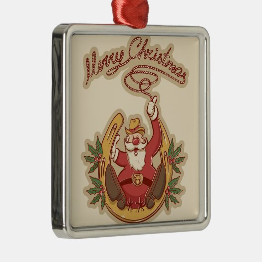 Cowboy Santa Claus Metalen Ornament (Rechts)