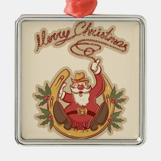 Cowboy Santa Claus Metalen Ornament (Voorkant)