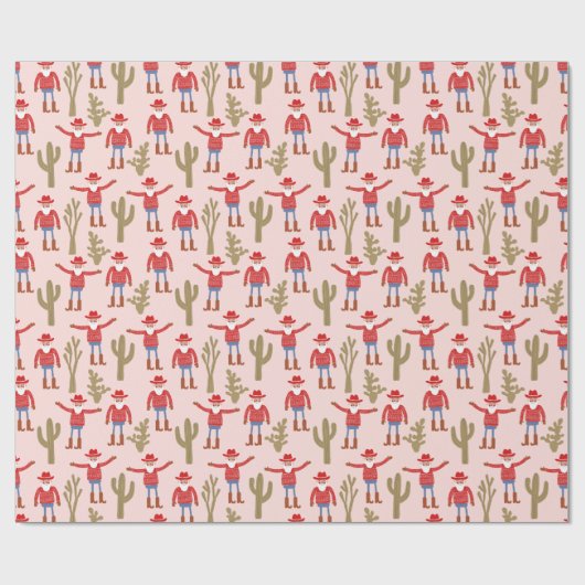 Cowboy Santa Claus Pink Christmas Cadeaupapier (Vlak)