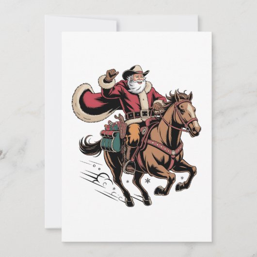 Cowboy Santa Claus Rijdend op een Paard Kerstmis Aankondiging (Voorkant)