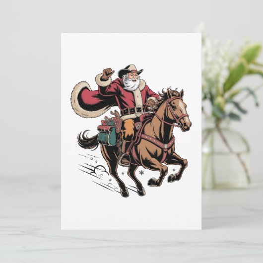 Cowboy Santa Claus Rijdend op een Paard Kerstmis Kaart (Staand voorkant)