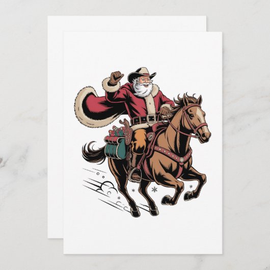 Cowboy Santa Claus Rijdend op een Paard Kerstmis Kaart (Voorkant / Achterkant)